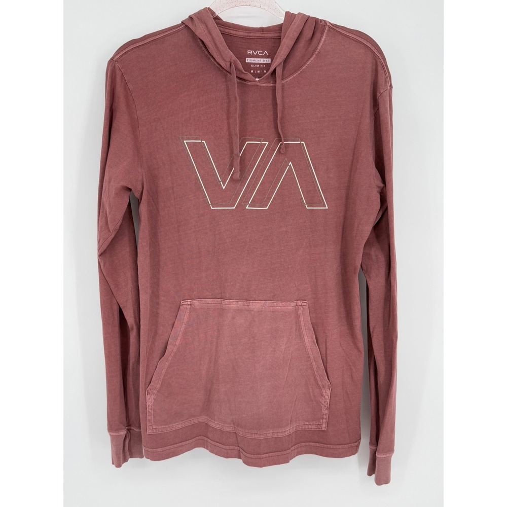 RVCA‎ Pigment Dye Slim Fit Sz M Mens Long Sleeve Hoodie Pullover Mauve Pink